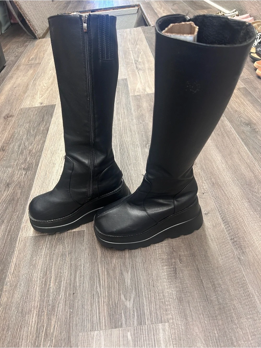 Black Platform Knee-High Boots for Women - Sleek Chunky Sole
